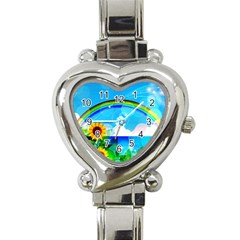 Sunflower And Rainbow Ocean Bokeh Heart Italian Charm Watch by Pakrebo