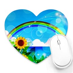 Sunflower And Rainbow Ocean Bokeh Heart Mousepads by Pakrebo