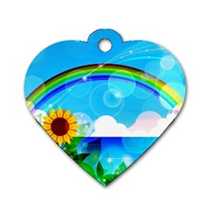 Sunflower And Rainbow Ocean Bokeh Dog Tag Heart (one Side) by Pakrebo