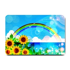 Sunflower And Rainbow Ocean Bokeh Small Doormat  by Pakrebo