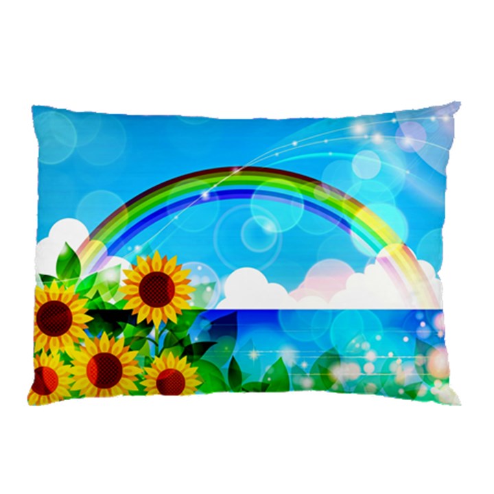 Sunflower And Rainbow Ocean Bokeh Pillow Case