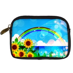 Sunflower And Rainbow Ocean Bokeh Digital Camera Leather Case by Pakrebo