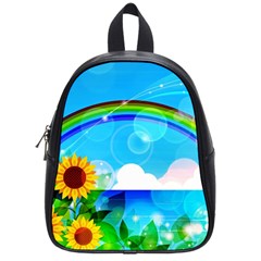 Sunflower And Rainbow Ocean Bokeh School Bag (small) by Pakrebo