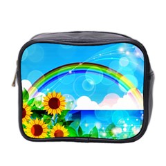 Sunflower And Rainbow Ocean Bokeh Mini Toiletries Bag (two Sides) by Pakrebo