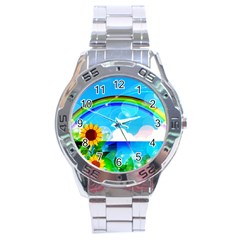 Sunflower And Rainbow Ocean Bokeh Stainless Steel Analogue Watch by Pakrebo