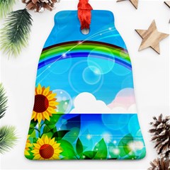 Sunflower And Rainbow Ocean Bokeh Ornament (bell) by Pakrebo