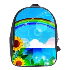 Sunflower And Rainbow Ocean Bokeh School Bag (xl) by Pakrebo