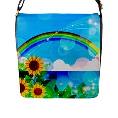 Sunflower And Rainbow Ocean Bokeh Flap Closure Messenger Bag (l) by Pakrebo