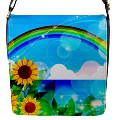 Sunflower And Rainbow Ocean Bokeh Flap Closure Messenger Bag (s) by Pakrebo