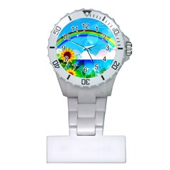 Sunflower And Rainbow Ocean Bokeh Plastic Nurses Watch by Pakrebo