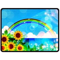 Sunflower And Rainbow Ocean Bokeh Double Sided Fleece Blanket (large)  by Pakrebo