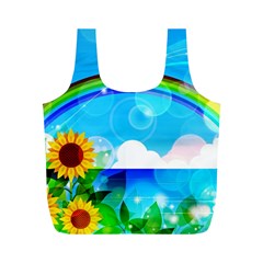 Sunflower And Rainbow Ocean Bokeh Full Print Recycle Bag (m) by Pakrebo