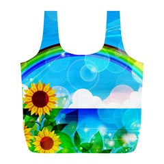 Sunflower And Rainbow Ocean Bokeh Full Print Recycle Bag (l) by Pakrebo