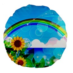 Sunflower And Rainbow Ocean Bokeh Large 18  Premium Flano Round Cushions by Pakrebo