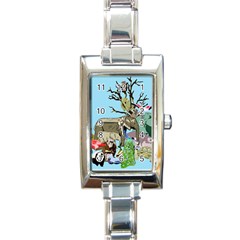 Zoo Animals Peacock Lion Hippo Rectangle Italian Charm Watch by Pakrebo