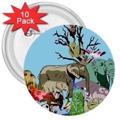 Zoo Animals Peacock Lion Hippo 3  Buttons (10 Pack)  by Pakrebo