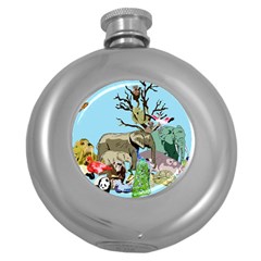 Zoo Animals Peacock Lion Hippo Round Hip Flask (5 Oz) by Pakrebo