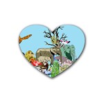 Zoo Animals Peacock Lion Hippo Rubber Coaster (Heart)  Front