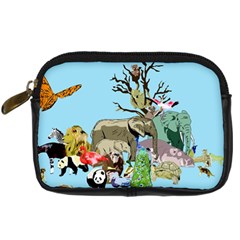 Zoo Animals Peacock Lion Hippo Digital Camera Leather Case by Pakrebo