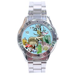 Zoo Animals Peacock Lion Hippo Stainless Steel Analogue Watch by Pakrebo