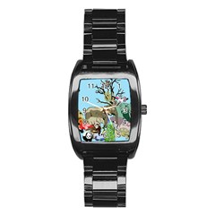 Zoo Animals Peacock Lion Hippo Stainless Steel Barrel Watch by Pakrebo