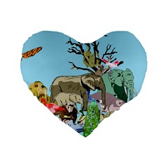 Zoo Animals Peacock Lion Hippo Standard 16  Premium Flano Heart Shape Cushions by Pakrebo