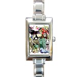 Zoo Animals Peacock Lion Hippo Rectangle Italian Charm Watch Front