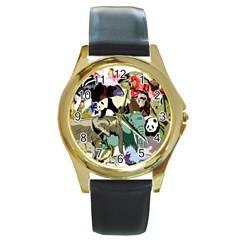 Zoo Animals Peacock Lion Hippo Round Gold Metal Watch by Pakrebo