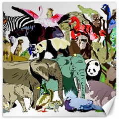 Zoo Animals Peacock Lion Hippo Canvas 16  X 16  by Pakrebo