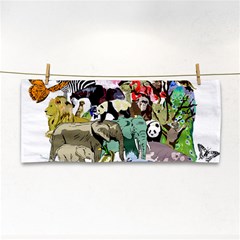 Zoo Animals Peacock Lion Hippo Hand Towel by Pakrebo