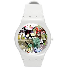 Zoo Animals Peacock Lion Hippo Round Plastic Sport Watch (m) by Pakrebo