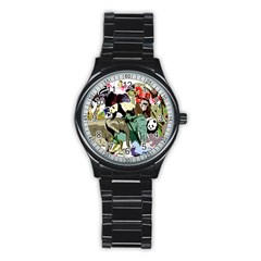 Zoo Animals Peacock Lion Hippo Stainless Steel Round Watch by Pakrebo