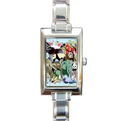 Zoo Animals Peacock Lion Hippo Rectangle Italian Charm Watch by Pakrebo