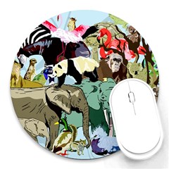 Zoo Animals Peacock Lion Hippo Round Mousepads by Pakrebo