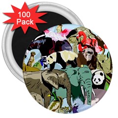 Zoo Animals Peacock Lion Hippo 3  Magnets (100 Pack) by Pakrebo