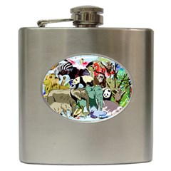 Zoo Animals Peacock Lion Hippo Hip Flask (6 Oz) by Pakrebo