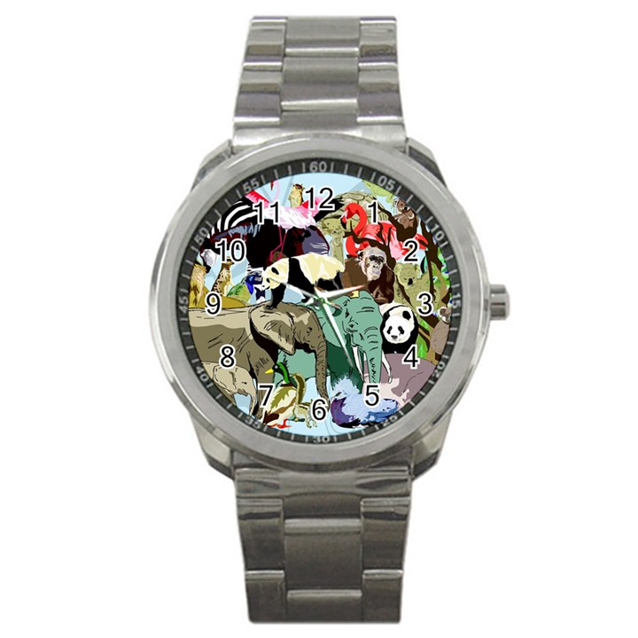 Zoo Animals Peacock Lion Hippo Sport Metal Watch