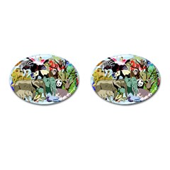 Zoo Animals Peacock Lion Hippo Cufflinks (oval) by Pakrebo