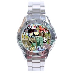 Zoo Animals Peacock Lion Hippo Stainless Steel Analogue Watch by Pakrebo