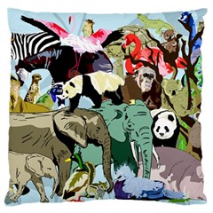 Zoo Animals Peacock Lion Hippo Large Flano Cushion Case (two Sides) by Pakrebo