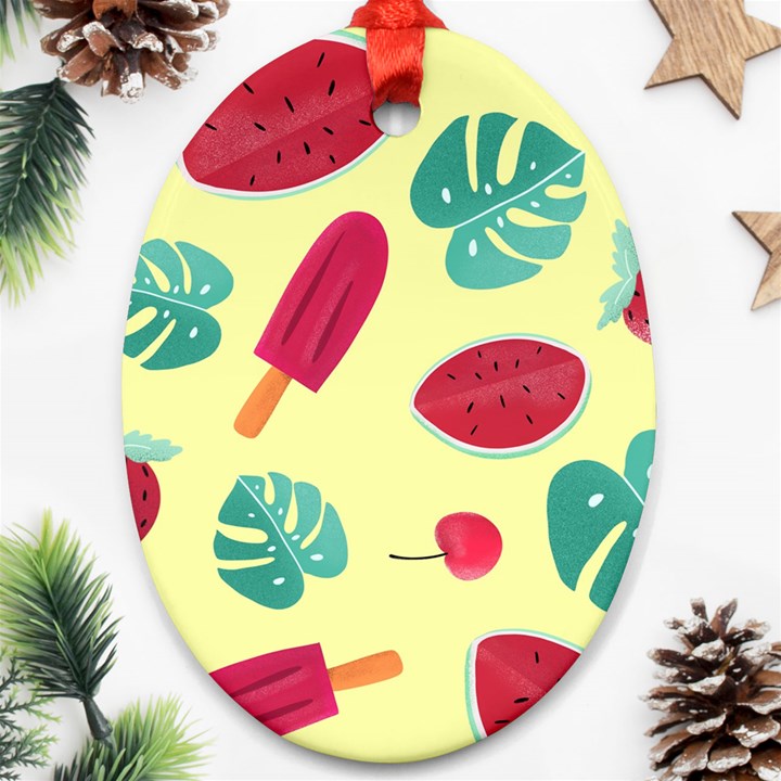 Watermelon Leaves Strawberry Ornament (Oval)