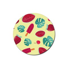 Watermelon Leaves Strawberry Rubber Coaster (round)  by Pakrebo