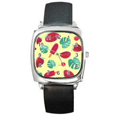 Watermelon Leaves Strawberry Square Metal Watch by Pakrebo