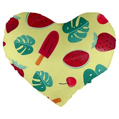 Watermelon Leaves Strawberry Large 19  Premium Heart Shape Cushions by Pakrebo