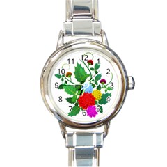 Flowers Floral Plants Nature Round Italian Charm Watch by Pakrebo