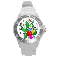 Flowers Floral Plants Nature Round Plastic Sport Watch (l) by Pakrebo