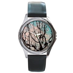 Fruit Tree Silhouette Aesthetic Round Metal Watch by Pakrebo