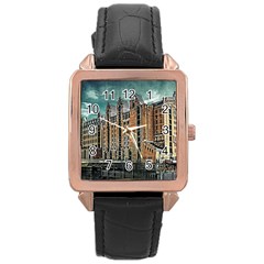 Architecture City Building Travel Rose Gold Leather Watch  by Pakrebo