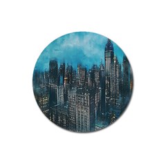 Cityscape Buildings Skyscraper Magnet 3  (round) by Pakrebo