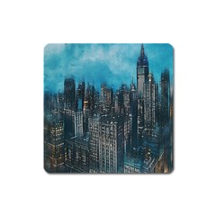 Cityscape Buildings Skyscraper Square Magnet by Pakrebo